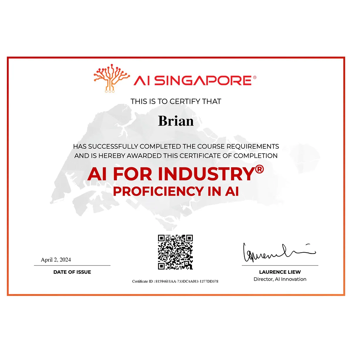 AI Singapore AI4I Proficiency certification logo